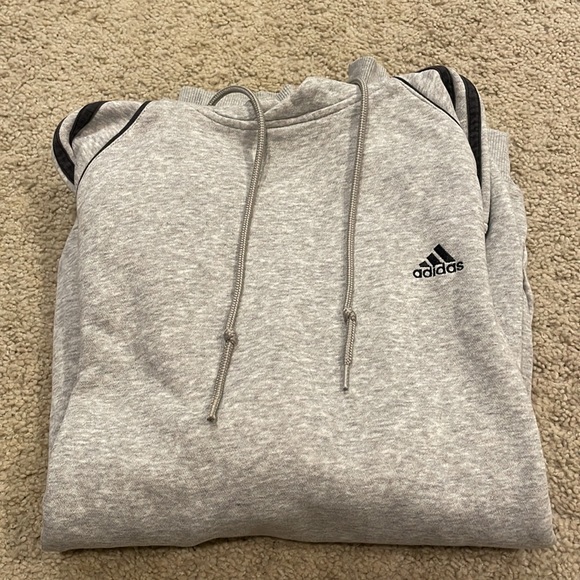 Vintage adidas size medium grey with black striped pullover hoodie - Picture 5 of 6